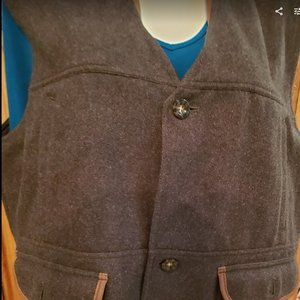 Men's Woolrich Button Front Wool Utility Vest 2XL Olive Green Tan Hunting Field